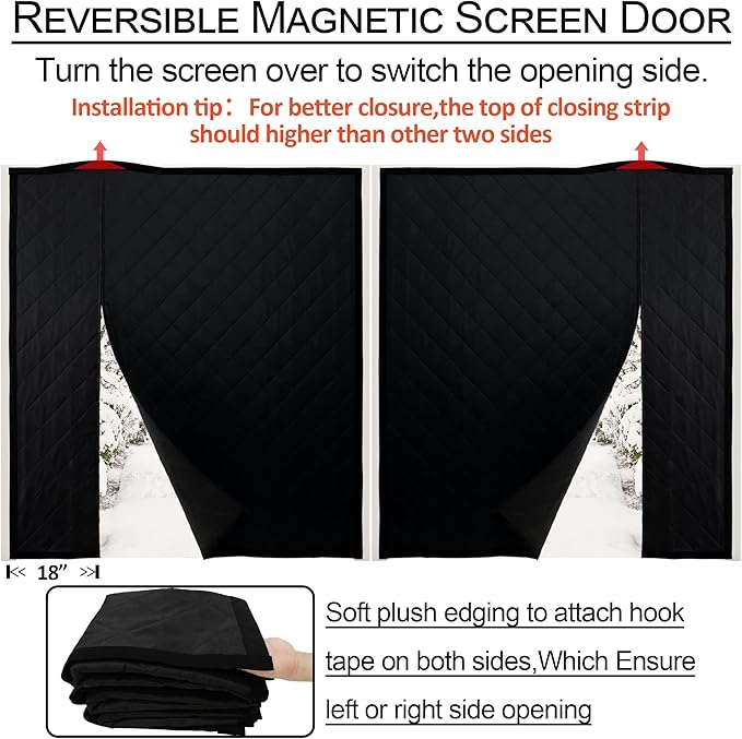 Reversible Wide Magnetic Thermal Insulated Door Curtain for Winter,Thicken Polyester Fiberfill & Heavy Duty Oxford Cloth,Temporary Window Insulation Cover Curtain for French Sliding Door,62”x81”