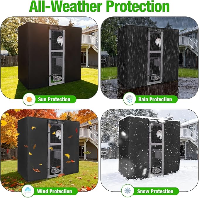 Kingling Outdoor Cat House Cover Weatherproof, Thermal Covers for Outdoor Cat House Catio Cat Cage Cover Winter for Large Cat Catio 4 Tiers Pet Enclosures House (Cover Only)- 77 "L x 36 "W x 70 "H