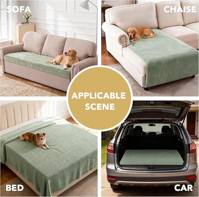 H.VERSAILTEX Non Slip Pet Couch Cover Chenille Dog Bed Protector Thick Soft Sofa Slipcover Pet Friendly Washable Couch Cushion Covers for Pets (68" x 82", Sea Foam)