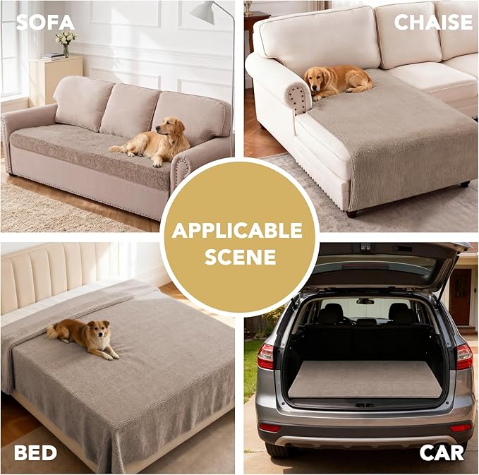 H.VERSAILTEX Non Slip Pet Couch Cover Chenille Dog Bed Protector Thick Soft Sofa Slipcover Pet Friendly Washable Couch Cushion Covers for Pets (30" x 70", Taupe)