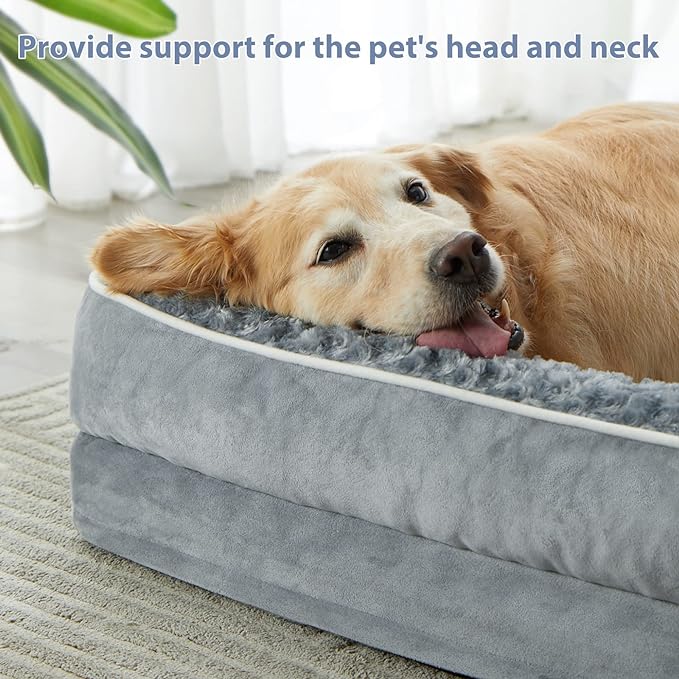 BFPETHOME Orthopedic Dog Bed for Extra Large Dogs-Big Waterproof Sofa Dog Bed with Removable Washable Cover, Large Pet Bed with Waterproof Lining and Nonskid Bottom,Pet Bed for Large Dogs, Grey