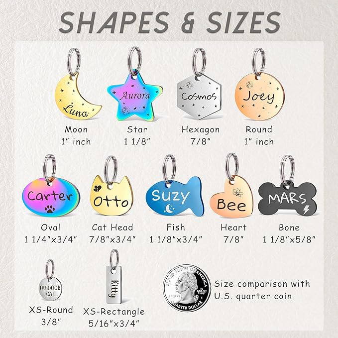 Anavia Small Size Dog Cat ID Tags, Small/XS Personalized Color Plated Stainless Steel Puppy Kitten Name Tags, Customized Engraved Nameplate Pet Collar Tag (Purple, Hexagon)