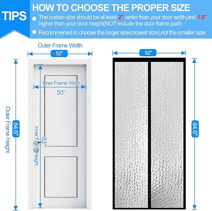 RELIANCER Magnetic Thermal Insulated Door Curtain,Waterproof EVA Door Cover,Fit Doors Size Up to 50"x83",Temperature Protection Insulated Doorway Curtain Partition,Patio Self-Closing Doors Net Screen