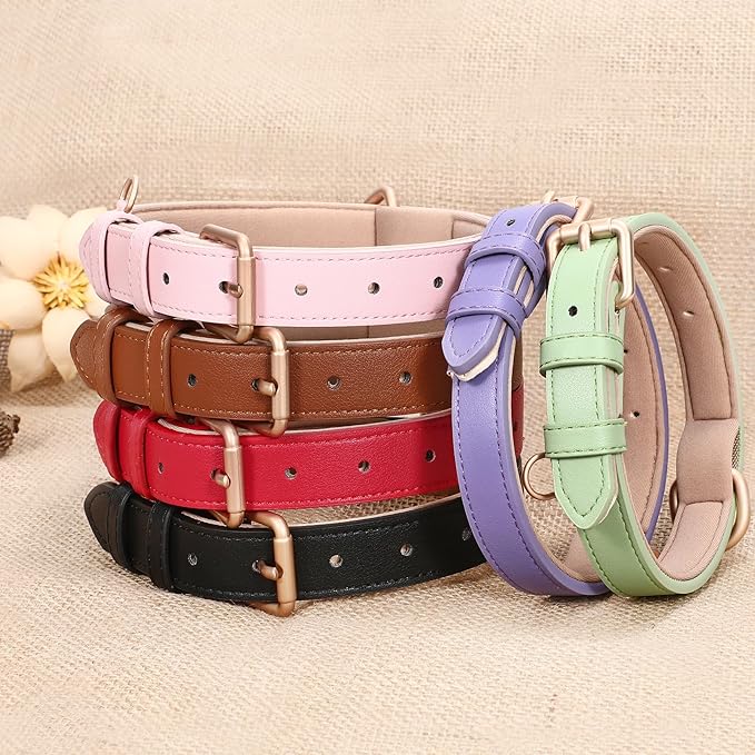 WHIPPY Leather Dog Collar for Small Medium Large Dog Adjustable Soft Breathable Leather Padded Puppy Collar with Alloy Buckle Heavy Duty Waterproof Classic Dog Pet Collar,Green,S