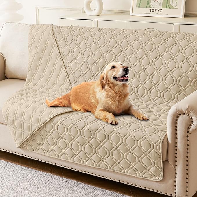 hyha Waterproof Dog Bed Blanket, Soft Pet Blankets, Waterproof Couch Cover for Dogs, Reversible Sofa Covers Washable for Furniture (68x82 Inch, Taupe/Taupe)