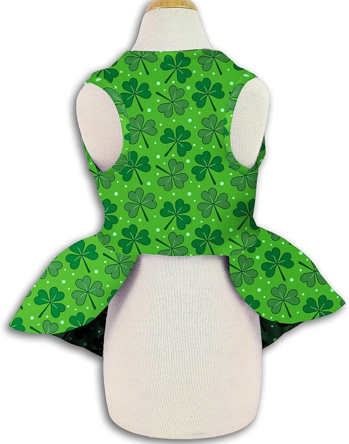 St. Patrick's Day Dog Dress, Green Shamrock Clover Puppy Skirt with Bowknot, Soft Breathable Pet Clothes for Small Medium Dogs & Cats, Cute Irish Holiday Outfit Apparel & Costume