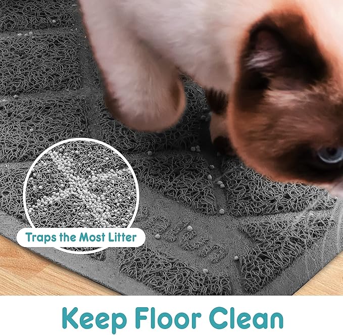 Cat Litter Mat Litter Trapping Mat, 35" x 23" Premium Durable PVC Grid Mesh with Scatter Control, Non-slip, Less Waste Cat Litter Box Mat, Soft on Kitty’s Paws, Urine Waterproof