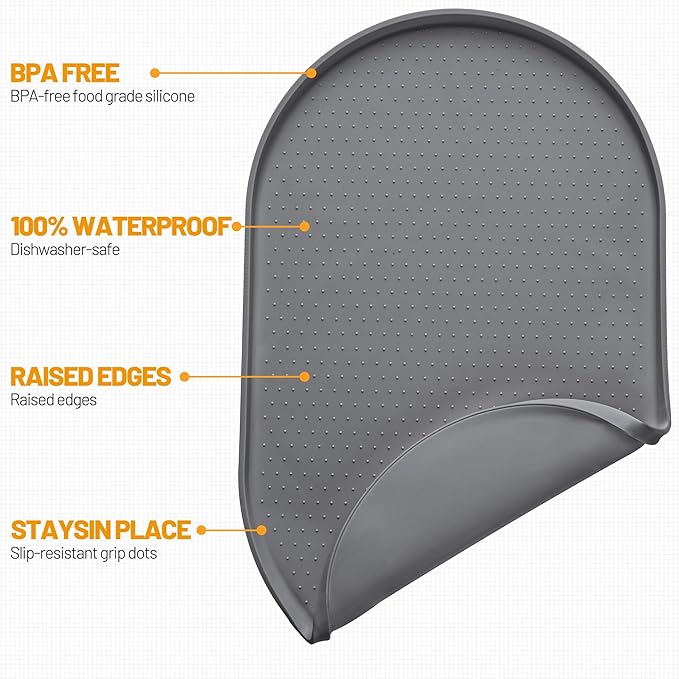 Hubulk 100% Waterproof Silicone Pet Feeding Mat with Raised Edge for Food and Water, Dog Bowl Mats, Cat Bowls Placemat with High Lip Protects Floor for Cats and Dogs (Gray, 24" L x 16" W)