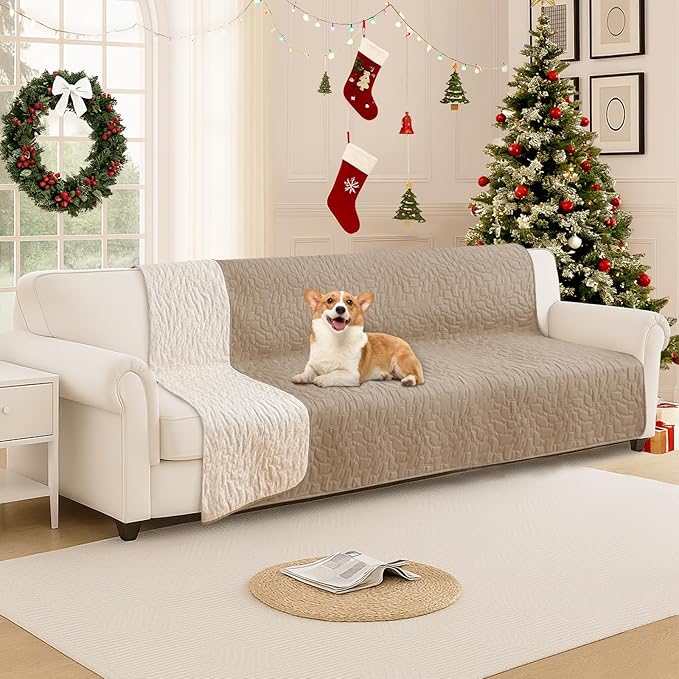 Waterproof Dog Blanket, Non-Slip Soft Pet Bed Cover, Couch Cover for Dogs Washable, Protects Sofa, Furniture, Crate, Car, Tear Resistant Leakproof Pet Blanket (68x82 Inch, Khaki)