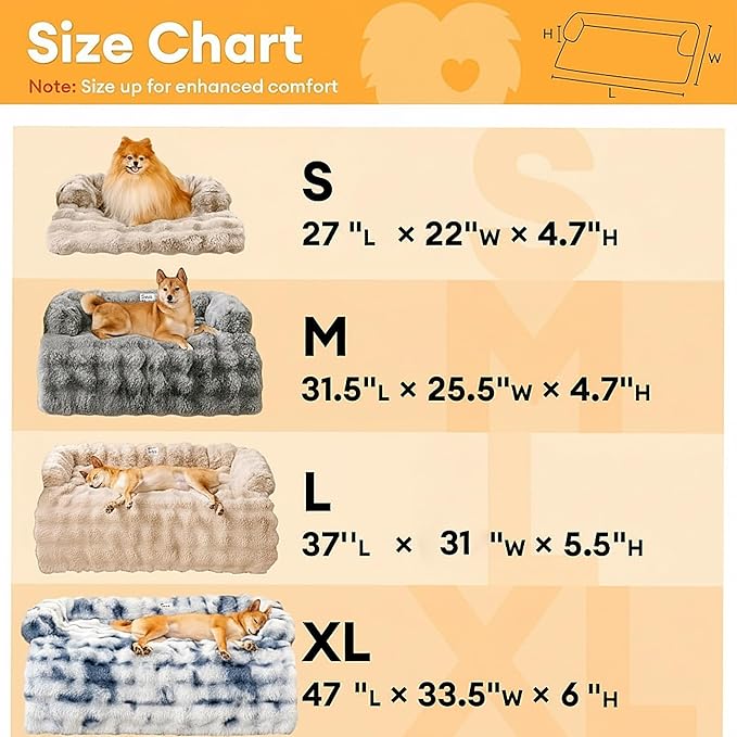 FUNNY FUZZY Pet Fluffy Plush Calming Dog Couch Bed Sofa Protector Washable Pets Mat for Large Medium Small Dogs and Cats (Coffee, 47"×33.5"×6")