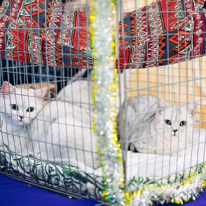 Jetec 2 Pack Cat Hammock for Cage, Catio Accessories Reversible Soft Cats Bed with Adjustable Straps and Hooks Double-Sided Linen and Fleece Hanging Hammock for Cats, Kitten(Ethnic Pattern,L)