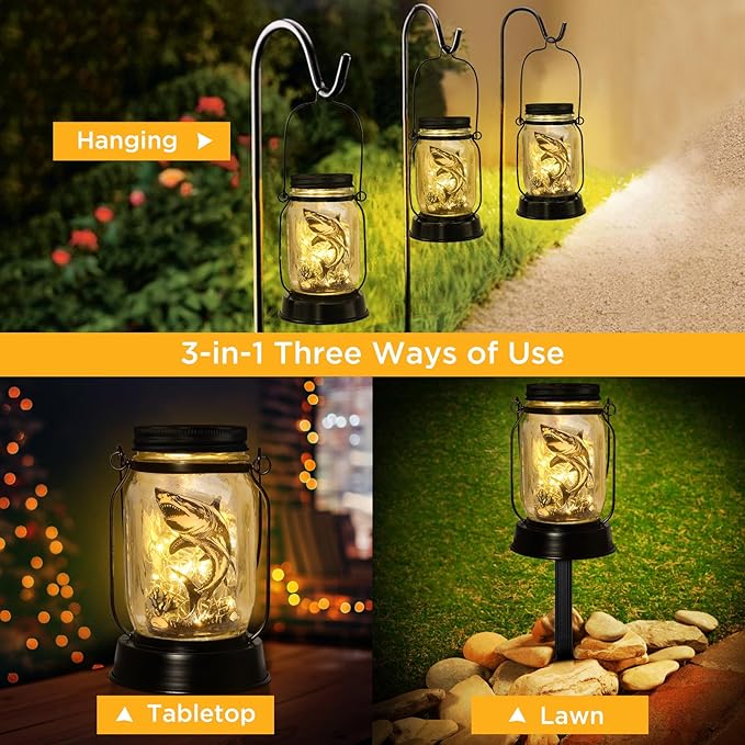 kyoryuger Shark Gifts for Women/Men Shark Solar Lanterns Dog Mom Birthday Jaws Lovers Lantern Animal Memorial Lights Solar Garden Decoration for Yard, Patio,Backyard,Porch Torches