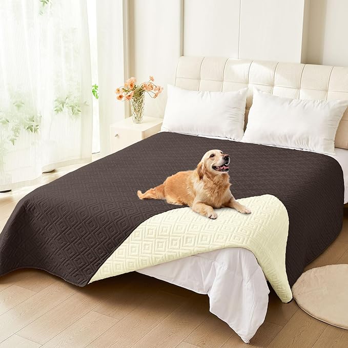 hyha Waterproof Dog Blanket, Soft Dog Bed Cover Pet Blankets, Waterproof Sofa Couch Cover for Dogs Washable, Reversible Pet Couch Covers for Sofa Furniture (52x82 Inch, Chocolate/Beige)