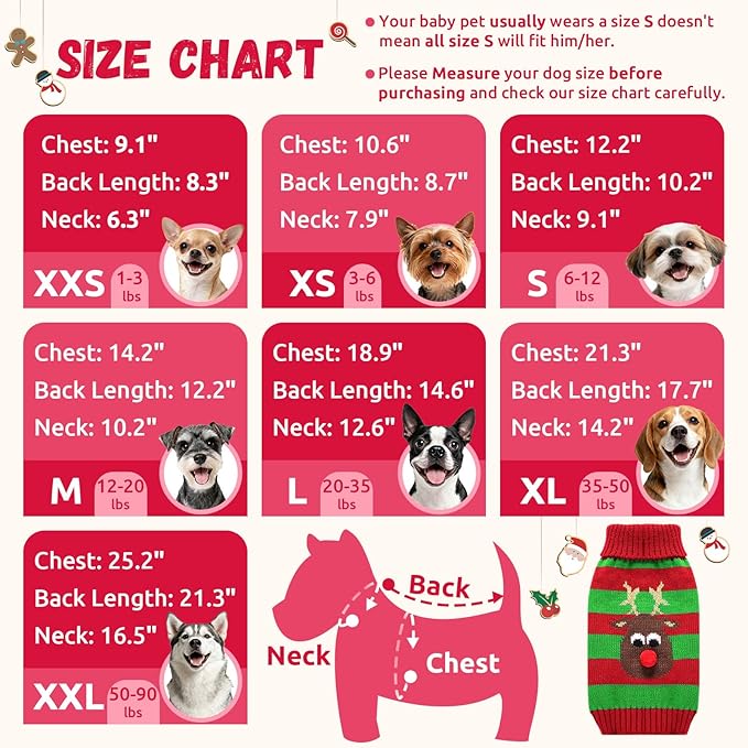 Dog Cat Christmas Sweater Boy Girl Ugly Reindeer Xmas Pet Clothes Holiday Puppy Costume New Year Gifts for Small Medium Large Dogs Outfits (L, Red Green Stripe Reindeer)