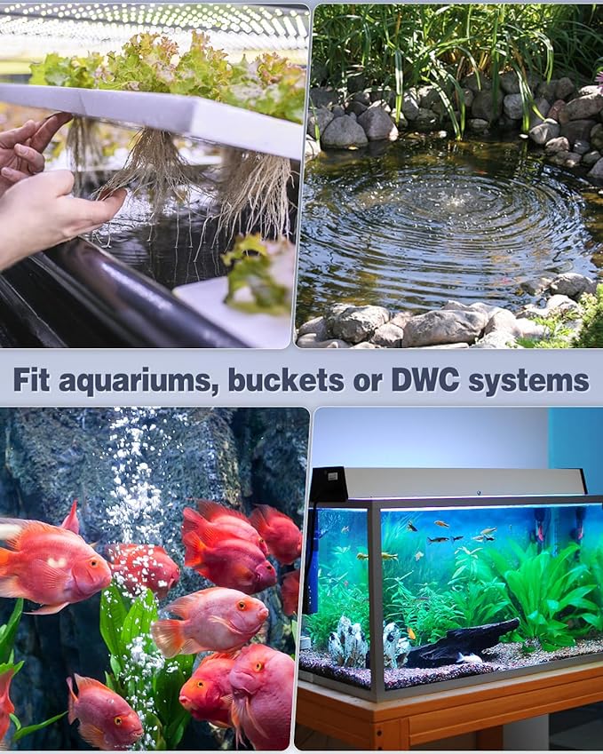 Pawfly Aquarium Air Pump Oxygen Pump for 10-200 Gallon Fish Tanks Buckets Dual Outlet Adjustable Ultra Quiet Aerator Pump with Accessories