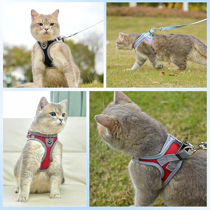SCENEREAL Cat Harness and Leash Set for Walking Escape Proof, Adjustable Harness for Kitten Puppy Small Medium Large Cats, Reflective Soft Mesh Small Cat Harness, Comfort Fit, Easy Control