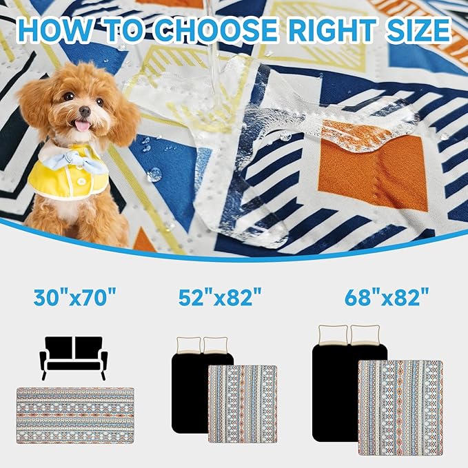 Waterproof Dog Blanket, Bohemian Dog Bed Cover Pet Blanket, Reversible Sofa Couch Cover for Dogs Washable, Protect Furniture Bed Couch Sofa for Puppy Cat (Blue Medallion, 52×82 Inch)