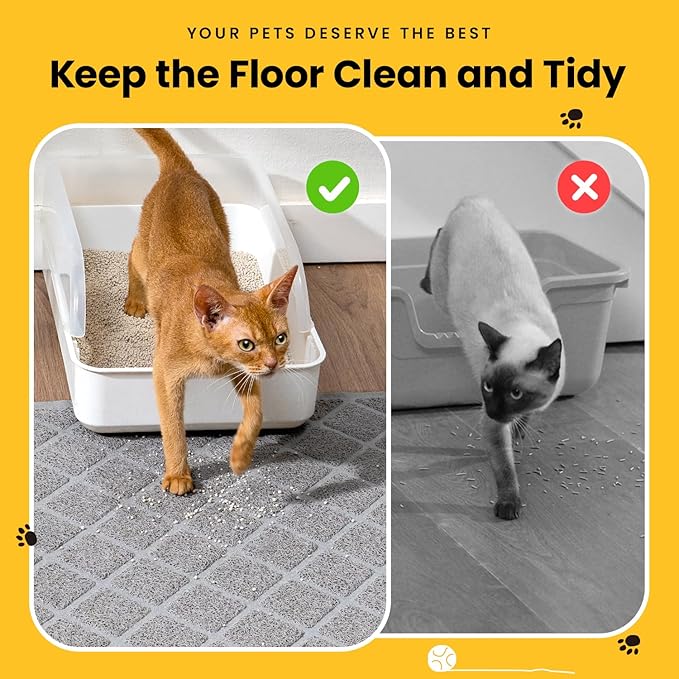 Cat Litter Mat Litter Trapping Mat, 35" x 23" Premium Durable PVC Grid Mesh with Scatter Control, Non-Slip, Less Waste Cat Litter Box Mat, Grey 2 Pack