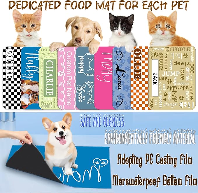 Personalized Dog Cat Food Mat Waterproof Non Slip Pet Bowl Name Mat Absorbent Quick Dry Custom Feeding Mat for Floors Dog Cat Grid