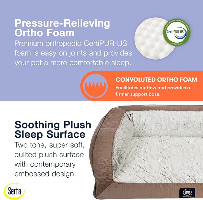 Serta Orthopedic Quilted Couch Dog Bed for Pets – Chocolate Brown (Small)