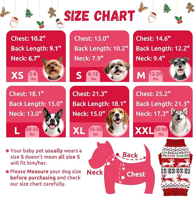 Dog Christmas Sweater Xmas Pet Clothes Cute Reindeer Christmas Dog Costume Outfits Holiday Knitwear Puppy Cat Jumpers New Year Gifts for Small Medium Large Dogs(Red Runing Deer,XS)