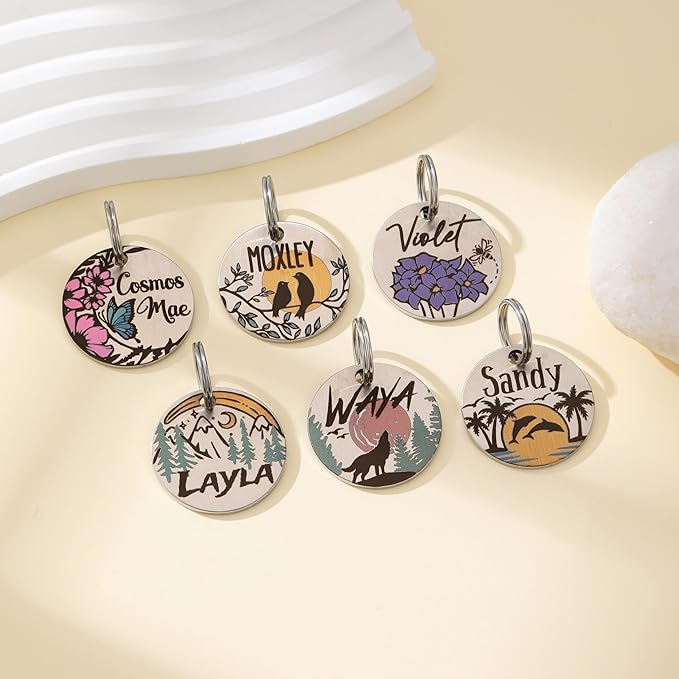 MYXGY Colorful Dog Tags Personalized, Engraved Dog Tags with Colored Printing for Pets, Customizable Cat Collar Holder Tag (Violet)