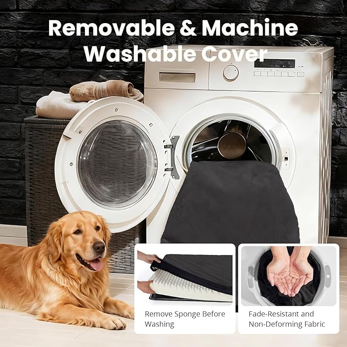 OhGeni Orthopedic Waterproof Dog Bed for Large Dogs, Machine-Washable Removable Cover in Easy-Clean Fabric, High Density Foam & Easy-Carry Handle, Suitable for Crate, 41 inch (Black)