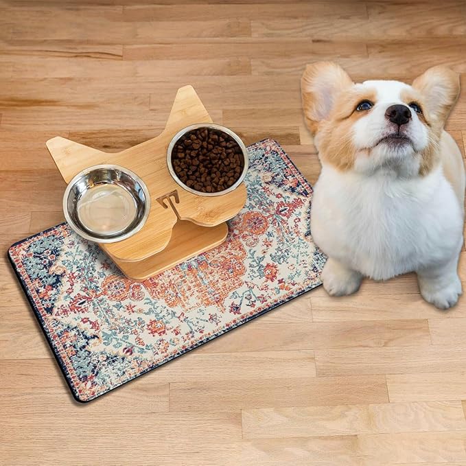 Absorbent Pet Dog Bowl Mat for Food and Water, Pet Cat Food Feeding Mat with Non Slip Rubber Backing, Dog Food Mats for Floors Waterproof, 16"x24"