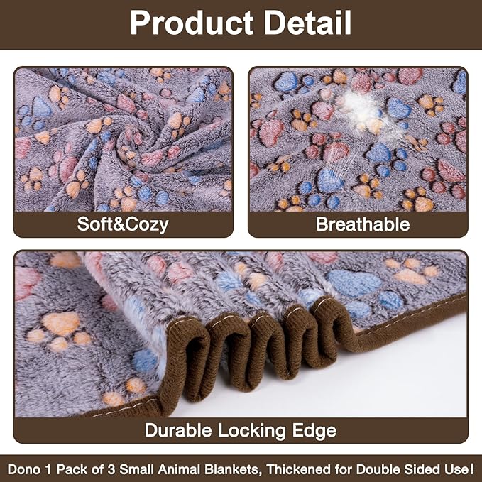 Dono 1 Pack 3 Dog Blankets, Soft Fluffy Fleece Pet Blanket Warm Sleep Mat Paw Print Design Puppy Kitten Throw Blankets Doggy Blanket for Dogs