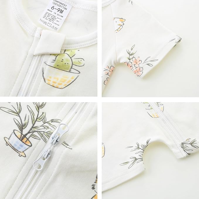 Unisex Summer Trendy 2-Pack Rompers Short Sleeve Zipped Bodysuit Infant Cotton Outfits
