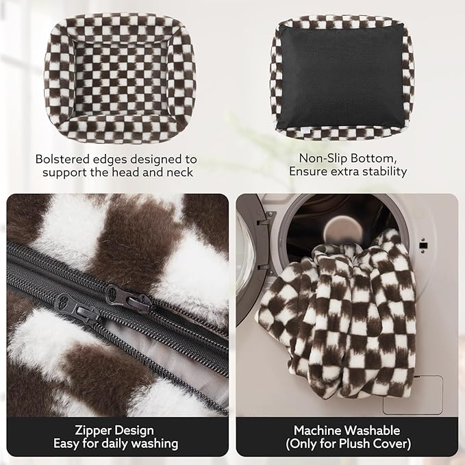 JOEJOY Dog Bed Medium Size Dog, Rectangle Washable Orthopedic Corduroy Fleece Pet Bed with Removable Zipper Cover, Cute Soft Calming Puppy Bed with Non Skid Bottom