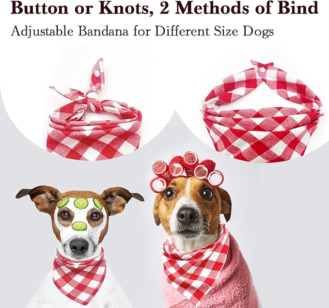 Christmas Plaid Bandana with Button, Fall Dual Layer Soft Cotton Triangle Dog Scarf Kerchief Washable Girl Boy Bandanas Adjustable Accessories for Small Medium Large Extra Large Puppy Pet