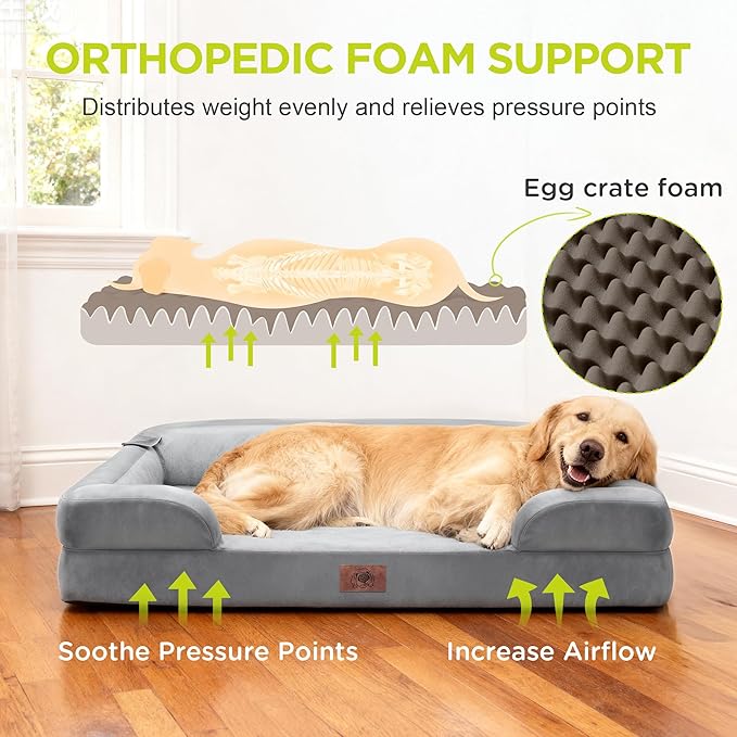 Orthopedic Dog Beds for Large Medium Dogs, Big Waterproof Memory Foam Pet Couch Bolster Bed with Removable Washable Cover, 36x27 Inch