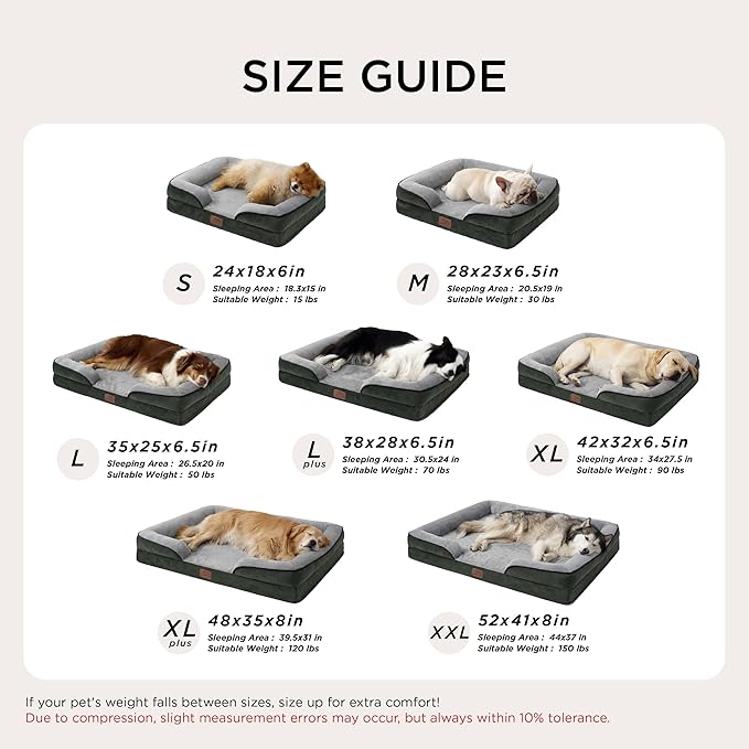 Bedsure XL Orthopedic Dog Bed for Extra Large Dogs - Waterproof XLarge Dog Cat Bed, Comfort Dogs Couch Sofa with Washable Removable Cover, Pet Bed with Nonskid Bottom, Boreal Canopy Green, 42"