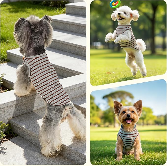 Dog Clothes, Stripe Dogs Shirts for Small & Medium Breeds, Pet Tank Top, Breathable Waffle Fabric Puppy Outfit, Shirt for Chihuahua, Yorkie, Dachshund, Corgi (4Pack, XLarge)