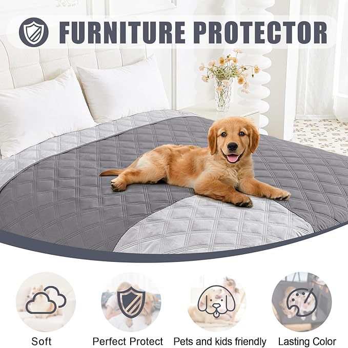 Smiry Waterproof Dog Bed Cover Blanket 68x82, Soft Reversible Pet Blanket, Washable Leakproof Cats Dogs Couch Cover for Sofa, Couch, Furniture, Grey/Light Grey