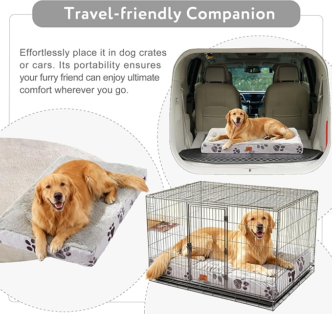 Waterproof Orthopedic Dog Bed for Large Medium Sized Dogs 35x22 Inch - Egg Crate Foam Pet Crate Bed with Removable Washable Cover, Plush Top Anti-Slip Bed Mat, Light Grey
