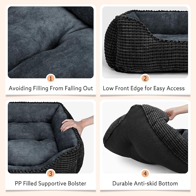 MIXJOY Dog Beds for Medium Dogs Washable, Rectangle Pet Bed Medium Size Dog, Orthopedic Sleeping Pet Sofa Bed, Soft Calming Cat Beds for Indoor Cats, Anti-Slip Bottom with Multiple Size