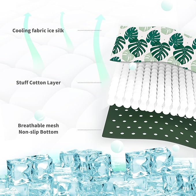 NWK Pet Cooling Mat - Ice Silk Cooling Mat for Dogs & Cats Portable & Washable Pet Cooling Blanket, Car Seats, Beds for Summer (1, Green Leaf, 20'' X 27'' X 0.3'')