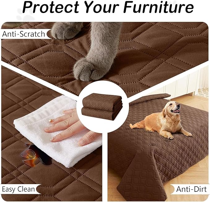 hyha Waterproof Dog Bed Blanket, Soft Pet Blankets, Waterproof Couch Cover for Dogs, Reversible Sofa Covers Washable for Furniture (40x80 Inch, Brown/Beige)