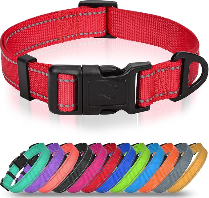 Joytale Large Dog Collar, Reflective and Adjustable Nylon Pet Collar with Quick-Release Buckle for Large Dogs, Red, L