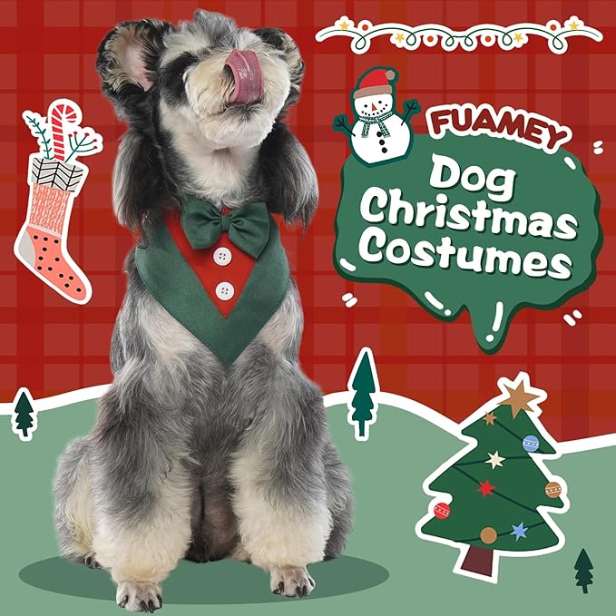 FUAMEY Dog Tuxedo Christmas for Large Dogs,Dog Formal Suit Dogs Attire Pet Bow Tie Puppy Party Costumes Cat Tux Outfits Pets Bandana Cosplay Adjustable Bowties Christmas Green Red L