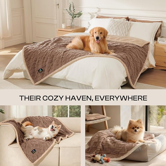 Luciphia Waterproof Pet Blanket, Liquid Pee Proof Dog Blankets for Sofa Bed Couch, Reversible Sherpa Fleece Furniture Protector Cover for Small Medium Large Dogs Cats,Khaki X-Large（85" x 57"）