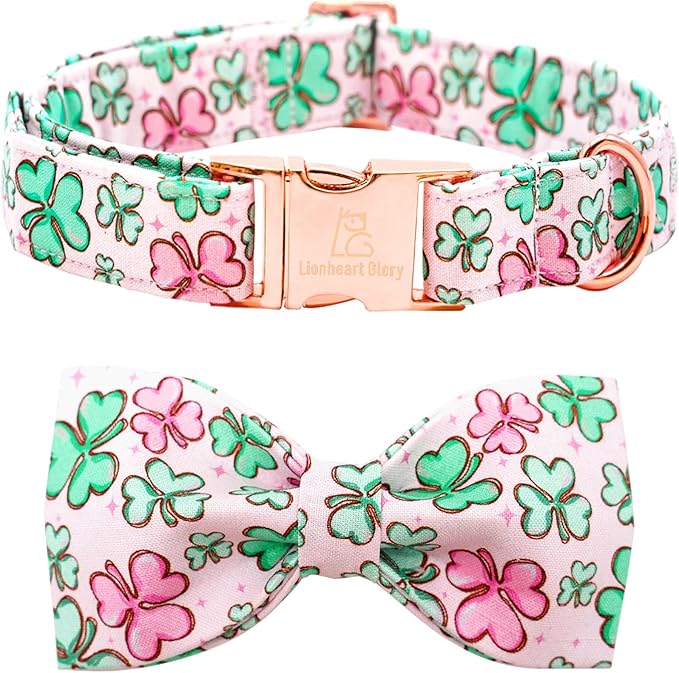Lionheart glory Dog Bow Collar St. Patrick's Day Dog Collar for Medium Dogs, Adjustable Green Collars Lucky Clover Shamrock Dog Collar with Bowtie Pet Collar Bows