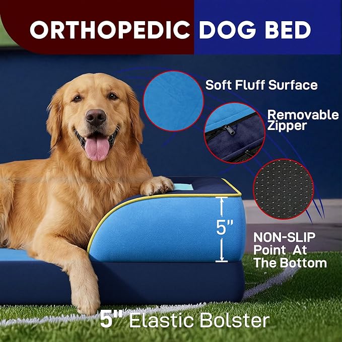 Comfort Expression Orthopedic Dog Bed for Extra Large Dogs 45x35 Inch, Waterproof Egg Crate Foam XL Pet Bed with Removable Bolsters, Dog Couch with Washable Cover & Non-Slip Bottom, New Jersey