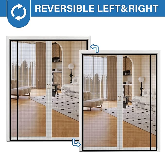 Magnetic Screen Door Left Right Side Opening Upgraded PET Mesh Greater Than Fiberglass and Polyester,Keep Bugs Out,Pet & Kid Friendly,Suitable for Sliding Doors,Screen Size-40" X 82"