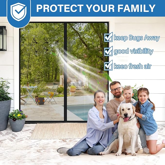 Upgraded PET Mesh Magnetic Screen Door Stronger Than Fiberglass and Polyester,Hands Free,Keep Bugs Out,Pet & Kid Friendly,Suitable for Sliding Doors,Patio and French Doors-48" X 80"