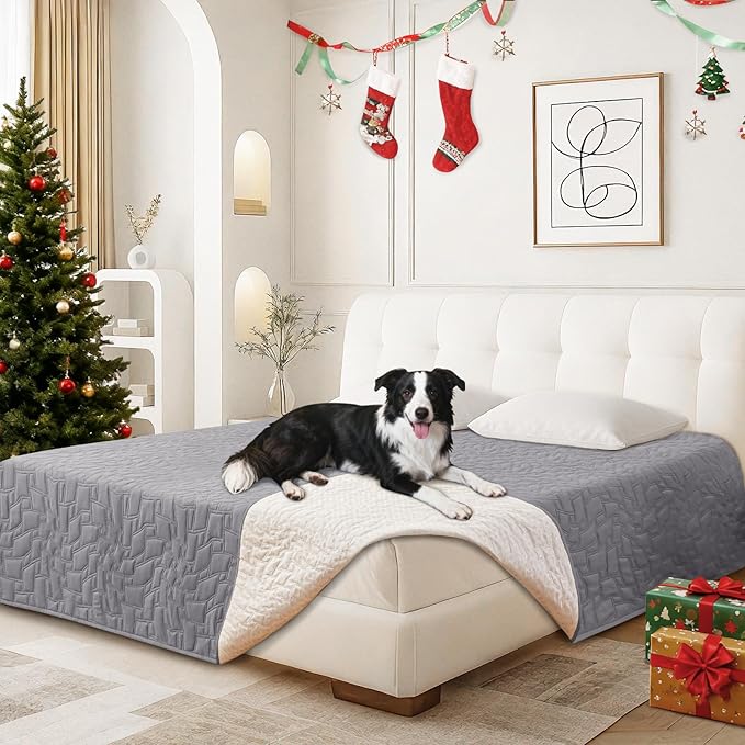Waterproof Dog Bed Cover Pet Blanket, Soft Couch Cover for Dogs Washable, Non-Slip Dog Blanket Protect Furniture Couch Sofa Car for Puppy Large Dogs Cat (82x102 Inch, Light Grey)