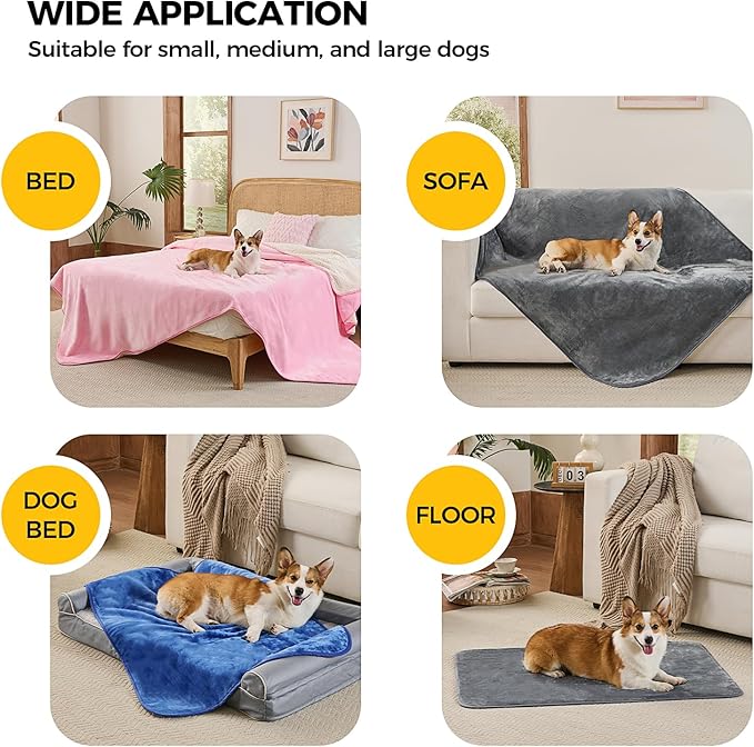 Sunheir Waterproof Blanket for Queen Size Bed - 90"x86" Soft Reversible Sherpa Fleece Flannel Dog Blankets for Large Dogs, Pet Blanket for Bed, Couch, Soft Plush Furniture Protector, Blue
