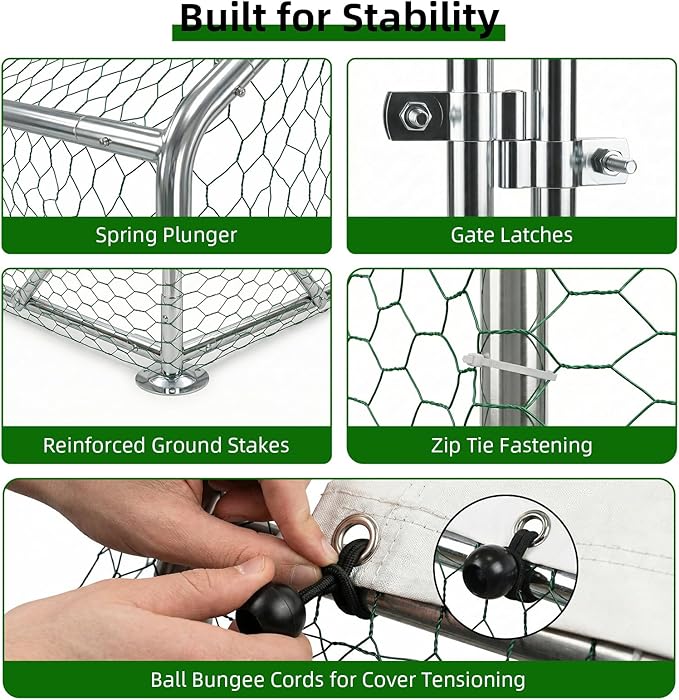 4ever2buy Large Metal Chicken Coop with Run Walk-in Poultry Cage Chicken Runs House Pen Cage Spire Roofed Chicken Coops with Anti-Ultraviolet Cover for Outdoor Yard Farm Use 9.8’L x 13.1’W x 6.4’H